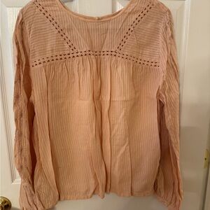 LOFT Peachy Orange Puff Sleeve Blouse with Bib Collar